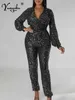 Women's Jumpsuits Rompers Sexy black long sleeve sequin jumpsuit women one pieces bodycon jumpsuits birthday party club outfits pants bodysuit overallsL231005