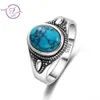 Anneaux de mariage en argent Sterling 925, Turquoise naturelle, fiançailles pour femmes et hommes, bijoux fins Vintage, bague de fête, cadeau 231005