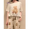 Women's Sleep Lounge Pyjamas Ladies Room Wear Gelato Pique Lounge Wear Pants Set Teddy Bear Modall231005