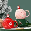 Tumblers Kerstmok Keramiek Cartoon Met Deksel Lepel Grote Capaciteit geschenk 230928