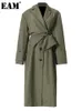 Dames Trenchcoats EAM Dames Groen Onregelmatig Big Size Revers Lange mouwen Loose Fit Windjack Mode Lente Herfst 1DE2795 230928