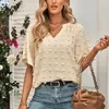 Kvinnors blusar Summer Woman Elegant Stylish Shirts och 2023 Fashion Half Sleeve V Neck Solid Casual Tops Loose Blusas 24864