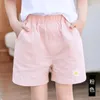 Shorts sommarkoreanska barn bomullslinne för små flickor gula lila korta byxor kläder 1 2 3 4 5 6 till 10 år gammal