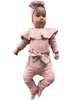Baby Girl Clothes Set Newborn Infant Girls Frill Solid Romper Bodysuit Bow Pant Outfits Infant New Born Outfits Kids Clothing6112304