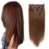 Brazilian Peruvian Human Hair Clip In Hair Extensions 14-24inch 70g 100g 6# Color 8 Pieces/set