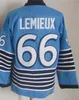 Männer Retro Hockey 66 Lemieux -Jersey Schwarz weiß blau gelber Team Farbe Vintage Classic Alle genähten CCM Pensionieren Sie reine Baumwolle für Sportfans atmungsaktives Hoch/Gutes