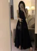 Robes décontractées de base Sans manches noir longue robe a-ligne femmes français basique robes Feminino taille haute Streetwear simplement été élégant dame Vintage 230927