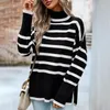 Frauen Pullover Rollkragen Gestreiften Pullover Dicke Warme Winter Jumper Weibliche Vintage Schwarz Weiß Grün Gestrickte Für Frauen