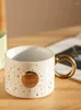 Tassen, Mond- und Sonnenbecher, Ins-Stil, 300 ml, goldene Tasse mit Handgriff, handgefertigt, geprägte Keramik, hitzebeständig, umweltfreundlich, Original-Tazas