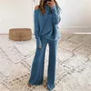 Dwuczęściowe spodnie damskie 2023 Autumn Winter Pant Suits Kobiety Damskie stroje z ramion dzianinowe wierzchołki szerokie nogi spodni kobieta khaki swobodne