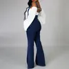 Mörkblå kvinnor jumpsuits wide ben flare byxor overall jeans rompers sexig denim jumpsuit plus size byxor sexig denim jumpsuit257b