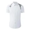 Men's Casual Shirts White Mens Luxury Short Sleeve High Density Embroidery Dress Metal Button Slim Fit Male299m