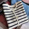 Women's Sweaters 2023 Winter Korean Fashion Sweater Cardigan White Black Striped Knitted Women Short Long Sleeve Female