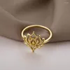 Bagues de cluster Vintage Fleur de Lotus pour femmes en acier inoxydable couleur or bouddha yoga bague de mariage bijoux cadeau