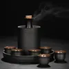 Storage Boxes Bins Japanese Style Ceramic Sake Pot Cup Set Black Pottery Liquor Wine Bottle Cups Tray 230928