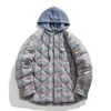 Heren Down Parka Hip Hop Winterjas Plaid Capuchon Harajuku Casual Rits Jassen Preppy Stijl Uitloper Streetwear Unisex 231005