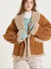 Women s Hoodies Sweatshirt Vintage Lamb Wool Coat Dark Brown Long Sleeve Pockets Turndown Collar Female Coats 2023 Winter Fashion Warm Lady Jacket 231005