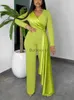 Kvinnors jumpsuits Rompers Jumpsuits for Women 2023 Dress Ribbon Long Sleeve V Neck Wide Leg One Piece Overalls Elegant Party Club Wedding Guest Outfitsl231005