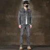 Herren-Trainingsanzüge, Business-Casual-Jeans-Sets, klassisch, einfach, dehnbar, zweiteiliger Denim-Anzug, schmale Passform, langärmelige Jacke und Hose, Alltagskleidung