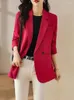 Abiti da donna 2023 Autunno Donna Blazer casual rosso Cappotto Nero Slim doppio petto Office Lady Donna Marrone Elegante abito di moda Capispalla