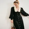 Casual klänningar IOO -viskosmonterad tröja frilled uttalande krage långärmad stickad midi franska par mode sandro 22117263t