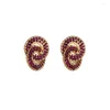 Stud Earrings Exaggerated Geometric Round Crossed Multi Colors Shiny Fuchsia White Crystal Big Fashion Jewelry