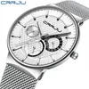 Orologi da uomo CRRJU Top Brand di lusso impermeabile ultra sottile data orologio cinturino in acciaio maschile orologio al quarzo casual orologio sportivo bianco L245W