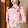 Vintage lapela clássico botão rosa camisa designer de luxo manga longa seda cetim escritório senhoras blusas 2023 outono inverno mulheres designer tie-dye camisas pista topos