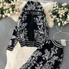 Kvinnors tvåbitar byxor Autumn Fashion Women Tracksuit Hooded dragkedja stickade cardigans Tröja Hög elastisk midja breda benbyxor Passar 2 -stycken Set 2024