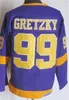 Erkekler Retro Hokey 23 Dustin Brown Jersey Vintage Classic 99 Wayne Gretzky 20 Luc Robitaille 32 Kelly Hrudey Emekli Tüm Dikişli Siyah Beyaz Sarı Mor Takım Renk