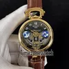 BOVET AMADEO FLEURIER GRAND COLTIANS EDOUARD TOURBILLONイエローゴールドケースブラックスケルトンダイヤルスイスクォーツメンズウォッチブラウンLE233E