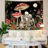 Tapeçarias Cogumelo Crânio Tapeçaria Pendurado Esqueleto Floral Estético Decoração Trippy Planta Natureza Arte Decoração de Quarto 230928