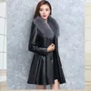 Women's Leather 2023 Women Fall/Winter Faux Soft Jackets Coats Lady Black PU Zipper Elegant Fur Collar Plus Size Jacket