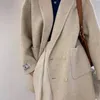 Manteau en laine à Double boutonnage en fausse fourrure pour femme, classique, col rabattu, veste en cachemire Camel, ample, bouton en laine, pardessus 2023 Blazer 231005