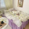 Bedding Sets Cotton White Pleat Ruffles Patchwork Rose Printing Girl Set Quilt Cover Bed Skirt Flat/Fitted Sheet Pillowcases