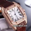 Nieuwe grote 100XL 40 mm WM502051 witte wijzerplaat automatisch herenhorloge rosé gouden diamanten kast bruine lederen band sporthorloges horloge zone 2 197A