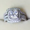 Victoria Wieck Cushion cut 8mm Diamond 10KT White Gold Filled Lovers 3-in-1 Engagement Wedding Ring Set Sz 5-11247J