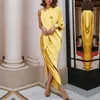 Robes décontractées 2021 Automne Femmes Lanterne Manches de l'épaule Longue Maxi Robe Sexy Irrégulière Jaune Vert Rouge Club Party Vestid228H