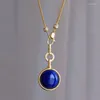 Chains Llight Luxury Fashionable Simple Detachable Necklace Blue Lapis Lazuli Circular Pendant Party Clavicle Chain Jewelry Gift