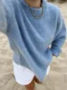女性用セーター秋のソリッドセーター暖かい特大のエレガントなレディストリートニットウェアルーズル首の長袖太いニットトップ231005