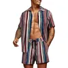 Roupas masculinas roupas para homens solto casual terno jovem lapela floral manga curta camisa shorts 2 peças conjunto havaiano beachwear menswear