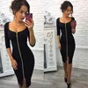 GAOKE Sexy crayon robe moulante femmes robe fourreau moulante noir à manches longues robes de soirée femmes avant robe à fermeture éclair complète 210323245v