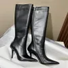 Rosso Nero Moda Donna Stivali al ginocchio Punta a punta Tacco a spillo Zip laterale Stivali alti Stivali da moto 9CM Designer per scarpe da donna Stivali di lusso di fabbrica