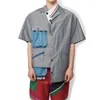 Mäns casual skjortor 23SS Kolor Abe Runyi Japanese Dual Color Oregelbundet Lapel Loose Mesh Matchande kortärmade män Summertröja