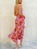 Casual Dresses Women Cocktail Party Gown Sling Dress Sleeveless Tie-up Backless Flower Print Summer Long Formal