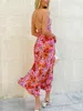 Casual Jurken Dames Cocktail Party Jurk Sling Jurk Mouwloos Tie-up Backless Bloemenprint Zomer Lang Formeel