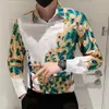 Men's Casual Shirts Korean Slim Fit Social Shirt Camisa Long Sleeve Night Club Mens Button Luxury Men Flower Peacock Print268H