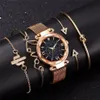 Relojes de pulsera de moda para mujer, conjunto de 5 uds., relojes de lujo de oro rosa para mujer, reloj de regalo con hebilla magnética de cielo estrellado para mujer 201204219n