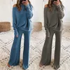 Dwuczęściowe spodnie damskie 2023 Autumn Winter Pant Suits Kobiety Damskie stroje z ramion dzianinowe wierzchołki szerokie nogi spodni kobieta khaki swobodne