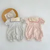 ROMPERS I SOMMER PULD SLEEVE DOT EBRODERY Flower Ruffles Outfits Spädbarn Barn Baby Girls Jumpsuits Född bomull Romper 231005